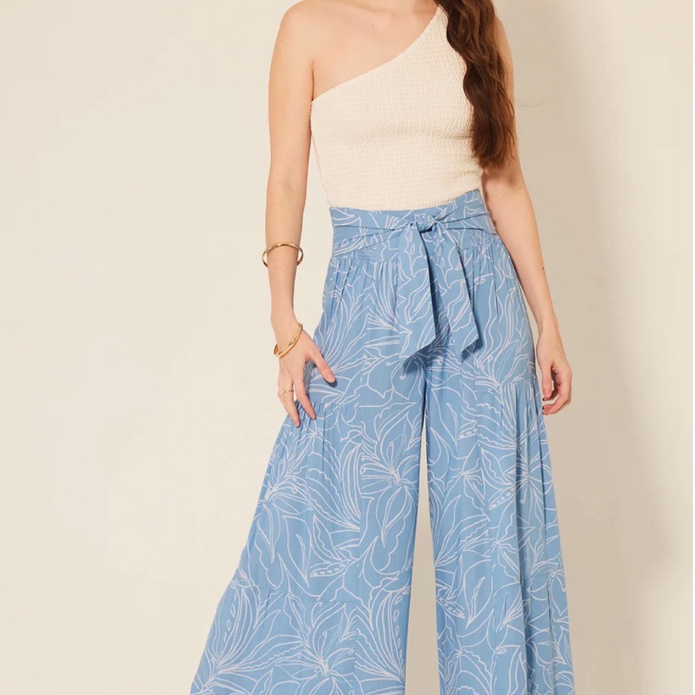 Patrons of Peace Blue Floral Wide-Leg Pants small